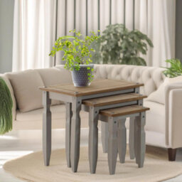 Pirlo Plush 3Pc Pine Nesting Tables Grey Living Room Furniture - thumbnail 2