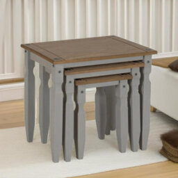 Pirlo Plush 3Pc Pine Nesting Tables Grey Living Room Furniture - thumbnail 3