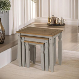 Pirlo Plush 3Pc Pine Nesting Tables Grey Living Room Furniture - thumbnail 4