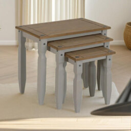 Pirlo Plush 3Pc Pine Nesting Tables Grey Living Room Furniture - thumbnail 5