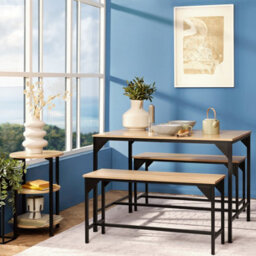 Tectake Dining Table Set Bolton - 3-Piece, 2 Benches - Industrial Wood Light, Oak Sonoma - thumbnail 9
