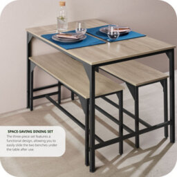 Tectake Dining Table Set Bolton - 3-Piece, 2 Benches - Industrial Wood Light, Oak Sonoma - thumbnail 8