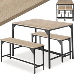 Tectake Dining Table Set Bolton - 3-Piece, 2 Benches - Industrial Wood Light, Oak Sonoma - thumbnail 1