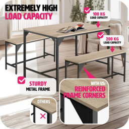 Tectake Dining Table Set Bolton - 3-Piece, 2 Benches - Industrial Wood Light, Oak Sonoma - thumbnail 3