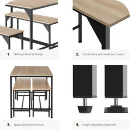 Tectake Dining Table Set Bolton - 3-Piece, 2 Benches - Industrial Wood Light, Oak Sonoma - thumbnail 7