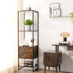 Costway 5-Tier Bookshelf With Drawer Tall Narrow Bookcase With Shelves - thumbnail 8