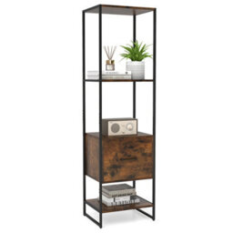 Costway 5-Tier Bookshelf With Drawer Tall Narrow Bookcase With Shelves - thumbnail 2