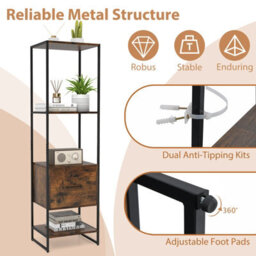 Costway 5-Tier Bookshelf With Drawer Tall Narrow Bookcase With Shelves - thumbnail 5