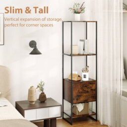 Costway 5-Tier Bookshelf With Drawer Tall Narrow Bookcase With Shelves - thumbnail 7