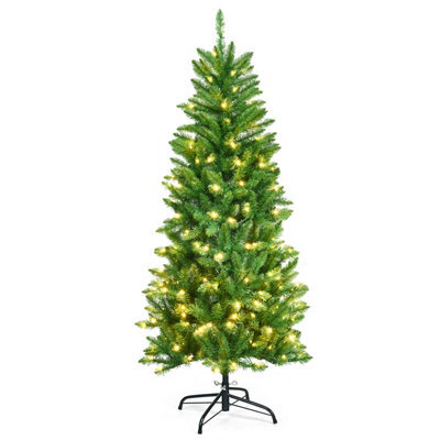 Costway 5Ft Pre-Lit Artificial Christmas Tree Hinged Pencil Xmas Tree W/ 150 Warm Lights - image 1