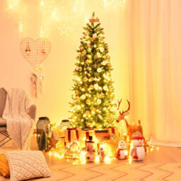 Costway 5Ft Pre-Lit Artificial Christmas Tree Hinged Pencil Xmas Tree W/ 150 Warm Lights - thumbnail 7