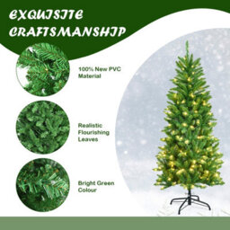 Costway 5Ft Pre-Lit Artificial Christmas Tree Hinged Pencil Xmas Tree W/ 150 Warm Lights - thumbnail 6