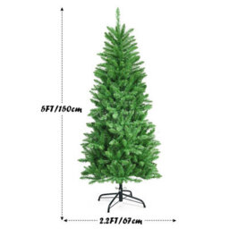Costway 5Ft Pre-Lit Artificial Christmas Tree Hinged Pencil Xmas Tree W/ 150 Warm Lights - thumbnail 2