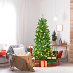 Costway 5Ft Pre-Lit Artificial Christmas Tree Hinged Pencil Xmas Tree W/ 150 Warm Lights - thumbnail 8