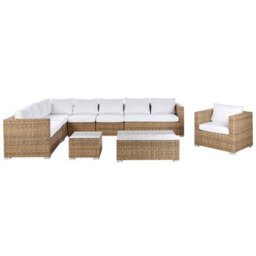 Beliani Garden Lounge Set With Table 8 Seater Xxl Right Hand Modular Pe Rattan Light Brown - thumbnail 1