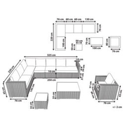Beliani Garden Lounge Set With Table 8 Seater Xxl Right Hand Modular Pe Rattan Light Brown - thumbnail 3
