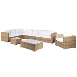 Beliani Garden Lounge Set With Table 8 Seater Xxl Right Hand Modular Pe Rattan Light Brown - thumbnail 4