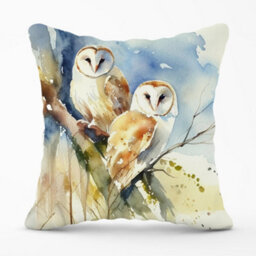 Warren Reed Designer Barn Owls Watercolour Cushions 45Cm X 45Cm - thumbnail 1