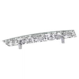 Urbn-Living Urbnliving 60Cm Width Black Design Large Bowed Floating Glass Wall Shelves Damask Floral Design With Clip Supports - thumbnail 3