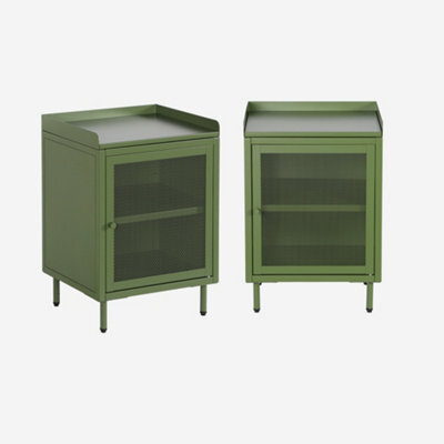 Sweeek - Set Of 2 Industrial Green Metal Bedside Tables With 1 Mesh Door 40 X 37 X 585 Cm - Ohio - image 1