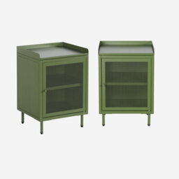 Sweeek - Set Of 2 Industrial Green Metal Bedside Tables With 1 Mesh Door 40 X 37 X 585 Cm - Ohio - thumbnail 1
