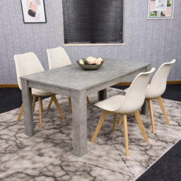 Kosy Koala Stone Grey Effect Wood Dining Table Set With 4 Cream Plastic Chairs Modern Dining Room Furniture
