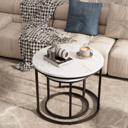 Huhote Sleek Round Coffee Table 2 Set Nesting Side Tables With Black Metal Frame End Table For Home Office Diameter 23.6/15.7 In - thumbnail 5