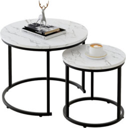 Huhote Sleek Round Coffee Table 2 Set Nesting Side Tables With Black Metal Frame End Table For Home Office Diameter 23.6/15.7 In - thumbnail 2