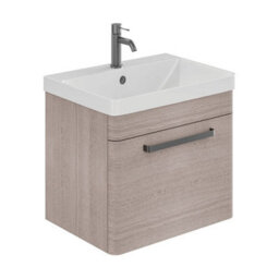Plum&clay Emery Textured Grey Wall Hung Bathroom Vanity Unit & Basin Set With Gun Grey Handles (W)50Cm (H)46Cm - thumbnail 1