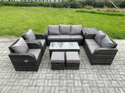 Fimous Rattan Garden Furniture Set Rattan Lounge Sofa Set With Rectangular Coffee Table Side Table 2 Small Footstools - image 1
