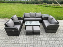Fimous Rattan Garden Furniture Set Rattan Lounge Sofa Set With Rectangular Coffee Table Side Table 2 Small Footstools - thumbnail 1