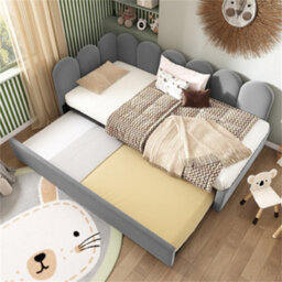 Abrihome Velvet Daybed With Pull-Out Trundle (90X190Cm), 3Ft Single Sofa Bed & Guest Sleeper For Adults & Kids, Wood Slat Support, Grey