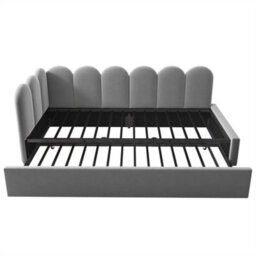 Abrihome Velvet Daybed With Pull-Out Trundle (90X190Cm), 3Ft Single Sofa Bed & Guest Sleeper For Adults & Kids, Wood Slat Support, Grey - thumbnail 7