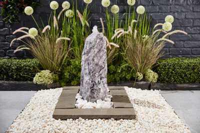 Outdoor Living UK Marble Monolith Shadow Grey 50Cm Natural Stone Water Feature With Cover Without Sump Kit