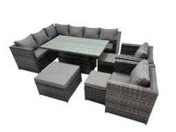 Fimous 11-Seater Height Adjustable Rising Lifting Table Corner Sofa Set Rattan Garden Furniture Set With 3 Stool Dark Grey Mixed - thumbnail 1