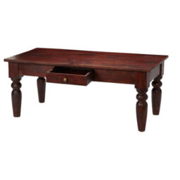 Rajwada Dark Mango Wood Coffee Table With Drawer And Brass Handle - thumbnail 2
