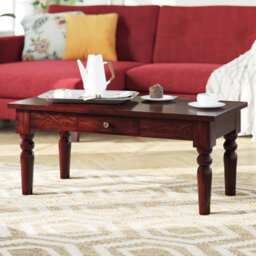 Rajwada Dark Mango Wood Coffee Table With Drawer And Brass Handle - thumbnail 4