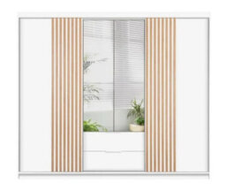 Arte Mallorca 250 Sliding Wardrobe In White - Mirrored Doors With Decorative Vertical Lamelas - thumbnail 1