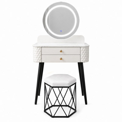 Sliding Wardrobes 4 u LTD Luxury Dressing Table With Led Touch Mirror & Upholstered Stool - White (60 X 40 X 127Cm) - image 1