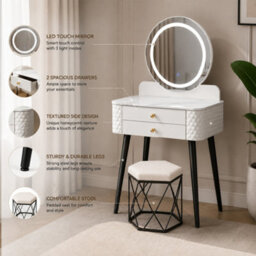 Sliding Wardrobes 4 u LTD Luxury Dressing Table With Led Touch Mirror & Upholstered Stool - White (60 X 40 X 127Cm) - thumbnail 3