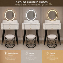 Sliding Wardrobes 4 u LTD Luxury Dressing Table With Led Touch Mirror & Upholstered Stool - White (60 X 40 X 127Cm) - thumbnail 5