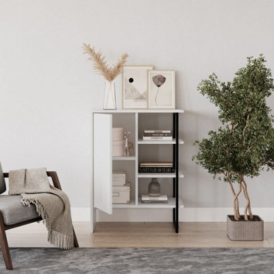 Urbn-Living Urbnliving 79Cm Height Wood Steel Living Room 1 Door Bedside Cabinet Shelf Bookcase Unit White Colour - image 1