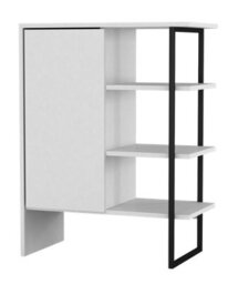 Urbn-Living Urbnliving 79Cm Height Wood Steel Living Room 1 Door Bedside Cabinet Shelf Bookcase Unit White Colour - thumbnail 3