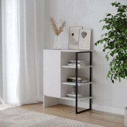 Urbn-Living Urbnliving 79Cm Height Wood Steel Living Room 1 Door Bedside Cabinet Shelf Bookcase Unit White Colour - thumbnail 2