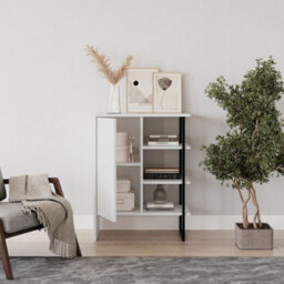 Urbn-Living Urbnliving 79Cm Height Wood Steel Living Room 1 Door Bedside Cabinet Shelf Bookcase Unit White Colour
