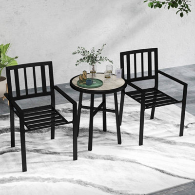 Outsunny 3 Piece Patio Bistro Set With Plastic Top, 2 Stackable Chairs, Grey - image 1