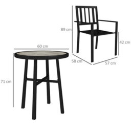 Outsunny 3 Piece Patio Bistro Set With Plastic Top, 2 Stackable Chairs, Grey - thumbnail 3