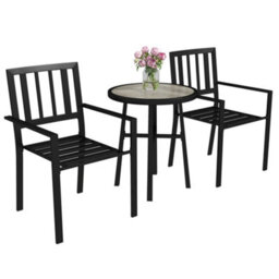 Outsunny 3 Piece Patio Bistro Set With Plastic Top, 2 Stackable Chairs, Grey - thumbnail 2