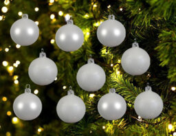 Decoris Winter White Glass Christmas Tree Baubles Ornaments Pack Of 10 6Cm Baubles - thumbnail 1