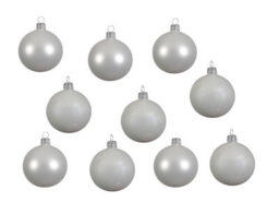 Decoris Winter White Glass Christmas Tree Baubles Ornaments Pack Of 10 6Cm Baubles - thumbnail 2